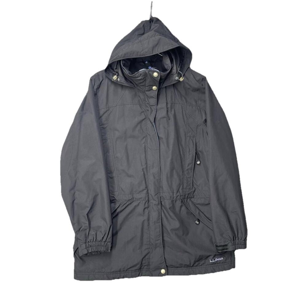 L.L.Bean Women's Sweater Anorak Jacket Sz M Hooded Black Purple Ski Snowboard